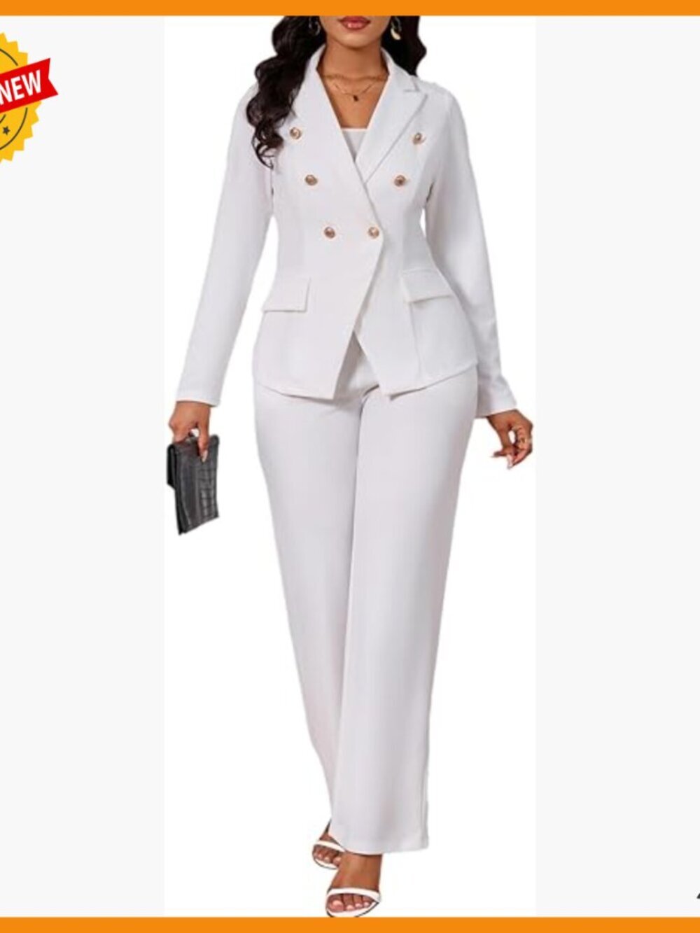 Women's Blazer Pantsuit Set, Double Breasted Jacket, Wide Leg Trousers,